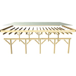 Karibu Carport Classic 3, Variante C, mit Einfahrtsbögen, KDI Grün, Holzkonstruktion mit PVC-Dach.