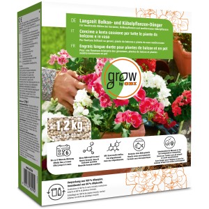 GROW by OBI fertilizzante a lenta cessione per piante da balcone e in vaso, confezione da 1,2 kg.