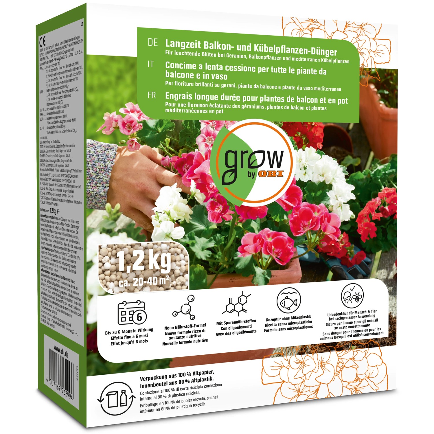 GROW by OBI Langzeit Balkon- und Kbelpflanzen-Dnger 1,2 kg