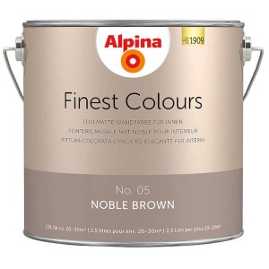 Barattolo di pittura murale Alpina Finest Colours Noble Brown, 2,5 l. Pittura per interni marrone opaco.