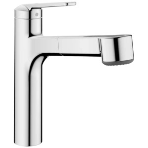 Mitigeur d'évier KWC Domo 6.0 brillant avec douchette extractible.