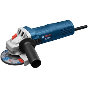Meuleuse d'angle Bosch Professional GWS 750 bleue avec disque à meuler et poignée supplémentaire.
