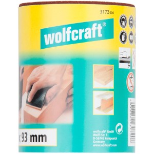 Rouleau de papier abrasif Wolfcraft, largeur 93mm, longueur 5m, grain 80, pour bois et métal.