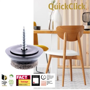 Wagner QuickClick patin en feutre, 12 pièces, Ø 20mm, noir-gris. Patin pour meubles pour sols délicats.