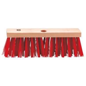 Balai de voirie LUX Elaston avec poils rouges et corps en bois laqué.