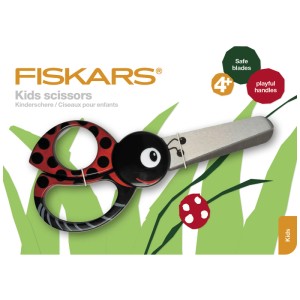 Fiskars Kinderschere Marienkäfer, 13 cm, mit Sicherheitsklinge und Marienkäfer-Design.