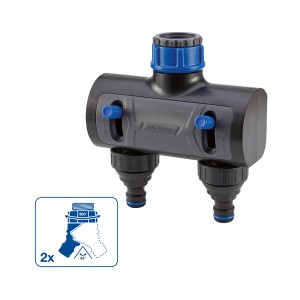 Distributeur LUX 2 voies pour tuyaux d'arrosage, 26,4 mm vers 33,3 mm, en plastique robuste.