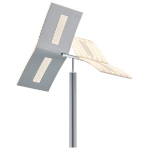 Moderna lampada da terra a LED Mondilux Empoli, alta 180 cm, in nichel opaco con due superfici illuminanti.