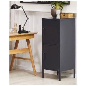 Classeur noir Huron avec 2 portes en acier mat dans un bureau.