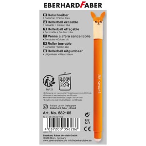 Blauer Eberhard Faber Gelschreiber mit Radierfunktion und Fuchs-Motiv.
