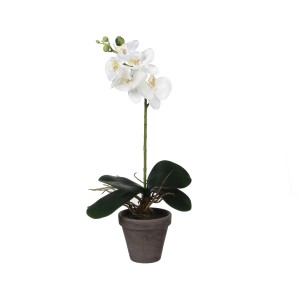 Plante artificielle Phalaenopsis blanche en pot, 48cm de haut. Orchidée décorative pour intérieur.