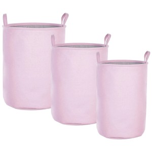 Set 3 cesti portaoggetti Beliani Archa in cotone rosa. Cesti per biancheria con manici.