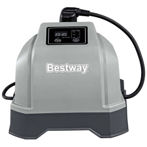 Graue Bestway Salzwasseranlage Hydrogenic mit Display und Kabel zur Pool Desinfektion per Elektrolyse.