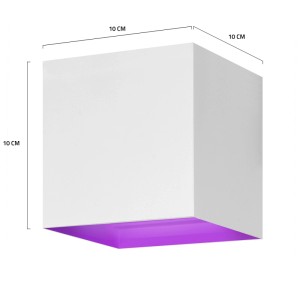 Lampada da parete Hombli Smart quadrata bianca in alluminio con emissione di luce viola.