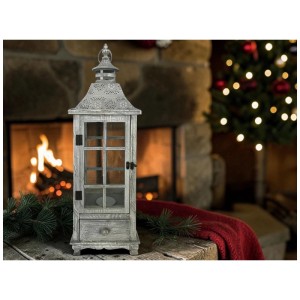 Lanterna in legno / metallo Grigio 23 x 23 x 76 cm