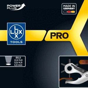 LUX-TOOLS PRO Pinza a revolver, 250 mm, con indicazione delle dimensioni ed esempio di applicazione.
