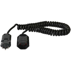 Câble de rallonge noir Max Hauri TD (2m) avec fiche ClipClap, en spirale.