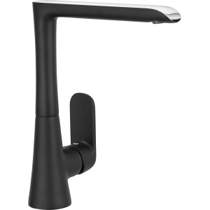 Mitigeur de cuisine baliv KI-5071 chrome-noir, robinet à levier avec bec pivotant.