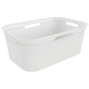 Panier à linge blanc Rotho Brisen (41 l) en plastique avec quatre poignées.
