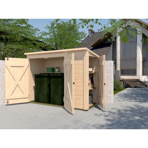 Armoire de jardin ouverte Weka Multibox avec système d'étagères en bois naturel.