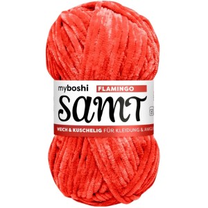 Laine Chenille Velours Myboshi couleur Flamant rose, fil doux pour tricot et crochet.