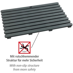 Tapis de bain gris Wenko Indoor & Outdoor, 50x80 cm, en plastique avec surface antidérapante pour plus de sécurité.