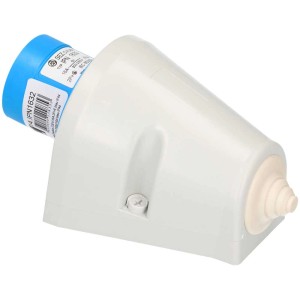 Blauer CEE-Wandstecker 230V/16A zur Aufputzmontage, spritzwassergeschützt.