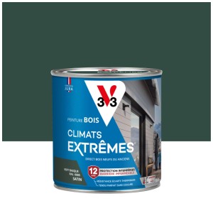 Barattolo di vernice per legno V33 Climats Extrême, Verde Basco, finitura satinata, per esterni.