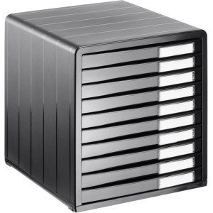 Rotho Bürobox Timeless, dunkelgrau, mit 10 DIN-A4-Schüben und Beschriftungsfeldern. Praktisches Ablagesystem aus Kunststoff.