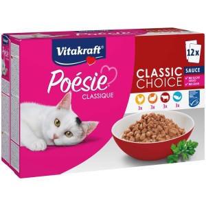 Vitakraft Poésie Classique Multipack, 12 x 85g nourriture humide pour chat au poulet, dinde, bœuf et saumon.