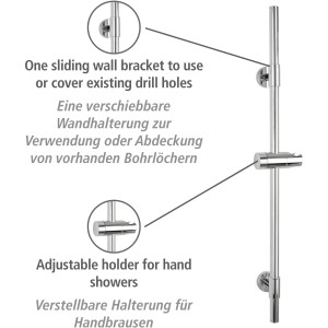 Wenko Barre de douche Basic Chromé : Barre de douche en acier inoxydable avec support de douche réglable et support mural coulissant.