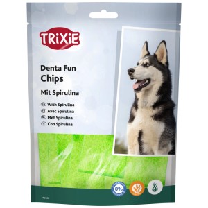 Trixie Denta Fun strisce masticabili con alghe spirulina, snack per l'igiene dentale dei cani.