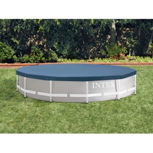 Bâche de piscine Intex Ø 366 cm, couverture de protection bleue pour piscine tubulaire dans le jardin.