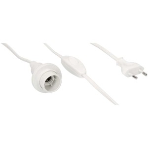 Douille E14 blanche avec câble, interrupteur et prise pour installation de lampe personnalisée.