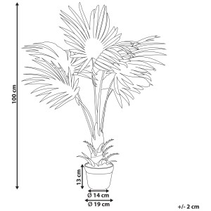 Illustrazione di una pianta artificiale Fan Palm alta 100 cm in vaso, disegno dettagliato.