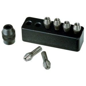Set di pinze di serraggio in acciaio Proxxon, 6 pezzi (1-3,2 mm) con supporto, per utensili miniaturizzati.