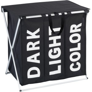 Cesto portabiancheria Wenko Trio Top nero, 118L, con 3 scomparti per la separazione.