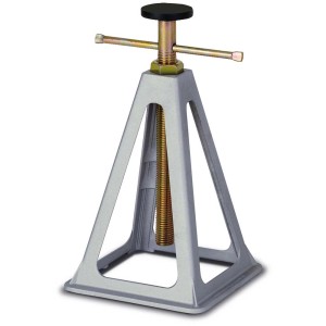 Cavalletto di supporto grigio in alluminio, regolabile in continuo, portata max 900 kg, per campeggio e caravan.