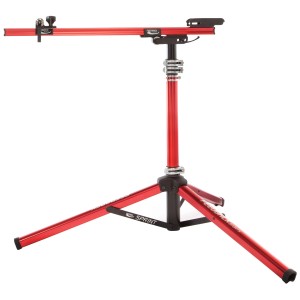 Cavalletto bici Feedback Sports Sprint, supporto rosso con morsetto a sgancio rapido.