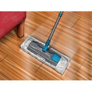 Balai à franges avec housse de rechange humide et sèche pour nettoyer parquet et stratifié.
