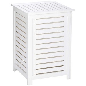 Cesto portabiancheria Wenko Oslo in legno bianco, 56 l, stile rustico con design a listelli.