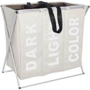 Cesto portabiancheria Wenko Trio Beige, 130 l, con 3 scomparti per pre-ordinare il bucato.