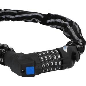 Antivol chaîne Fischer Reflex avec chiffres, 80 cm, avec revêtement textile réfléchissant et serrure à combinaison.