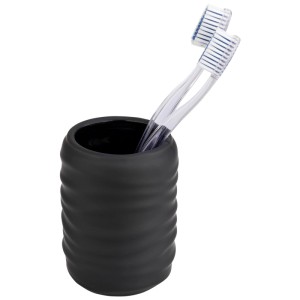 Portaspazzolino Wenko Illana nero in ceramica con due spazzolini.