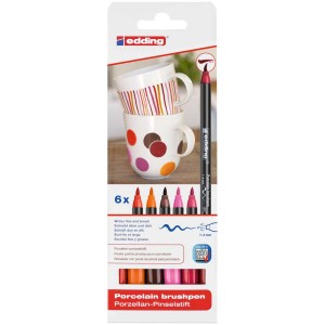 Edding 4200 Pinceau porcelaine Warm, lot de 6 couleurs chaudes pour peindre la porcelaine.