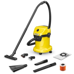Kärcher WD 3 V-17/6/20 Car aspirateur eau et poussière jaune avec accessoires.