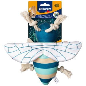Vitakraft Hundespielzeug Biene Galaxy Garden, 21cm, mit Baumwollkordel und glänzenden Flügeln.