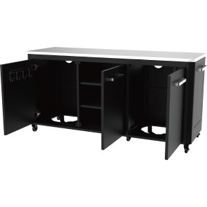 Table de jardin Cozze, rectangulaire, inox-noir, 67x210 cm, élément de cuisine extérieure avec rangement.