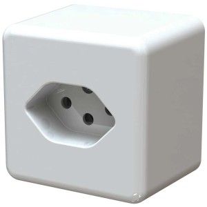 Prise apparente T13 blanche, 10A, 250V pour montage mural.