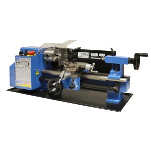 Mini tornio blu Güde GMD 400, ideale per tornitura e filettatura.